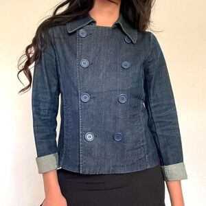 New York & Company Y2K Navy Denim Blazer Jacket